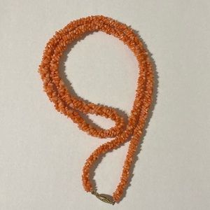 Vintage Coral Nugget Chip Bead Twisted Multi Strand 30" Necklace